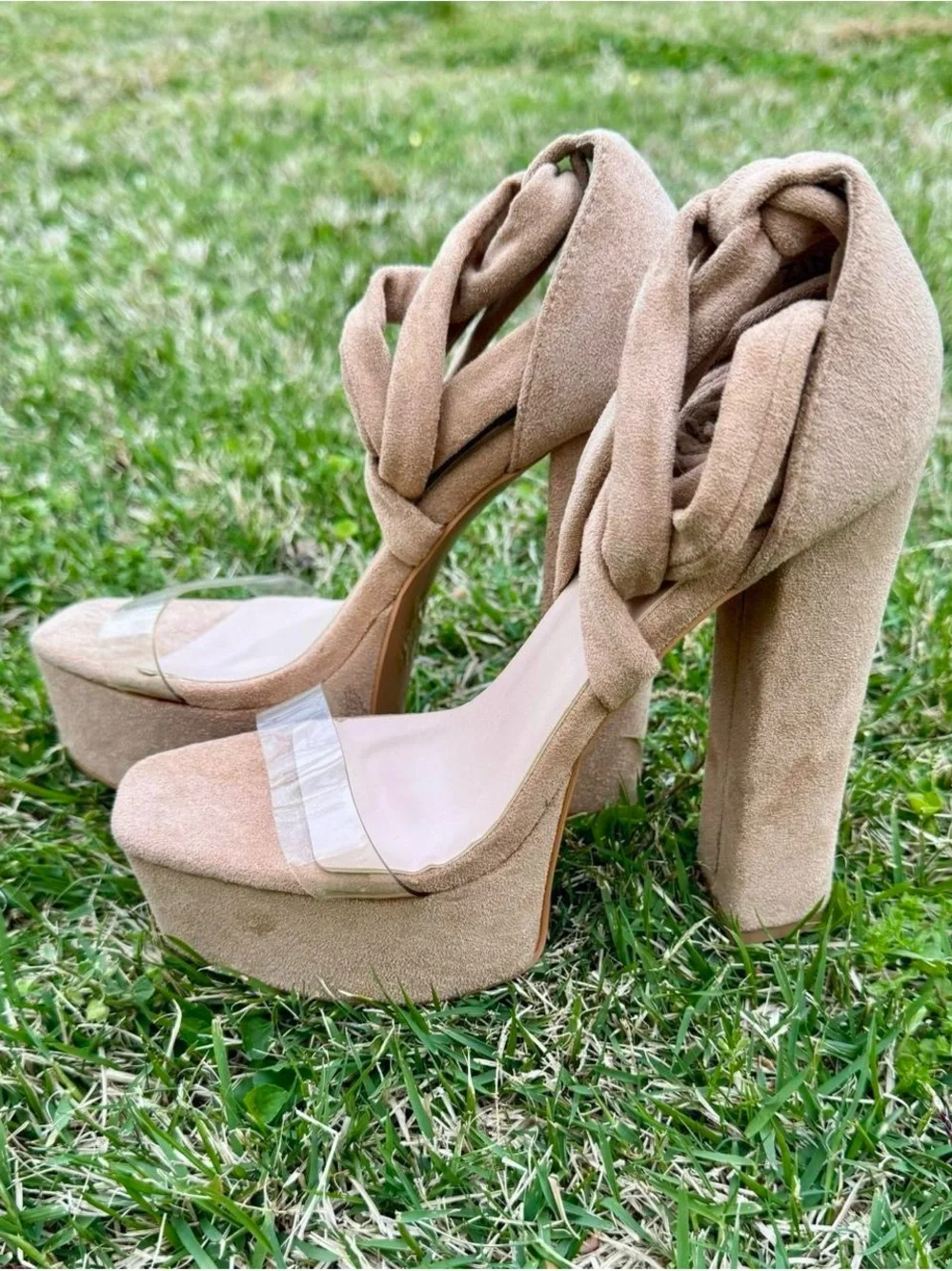 Women’s Tan Platform Lace-Up High Heel Sandals
